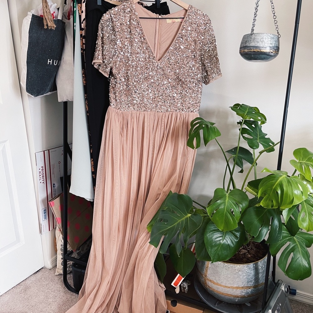 Maya V Neck Maxi Tulle Bridesmaid Dress w/ Tonal